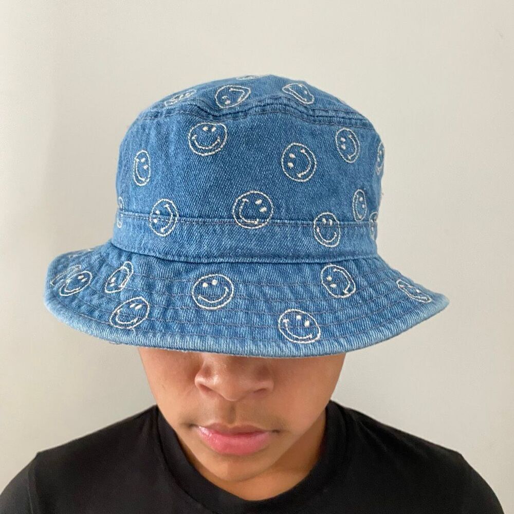 American Eagle Denim Smiley Face Bucket Hat One Size Unisex